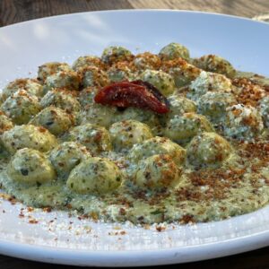 Pistachio Pesto, Panna, Oven Roasted Tomato